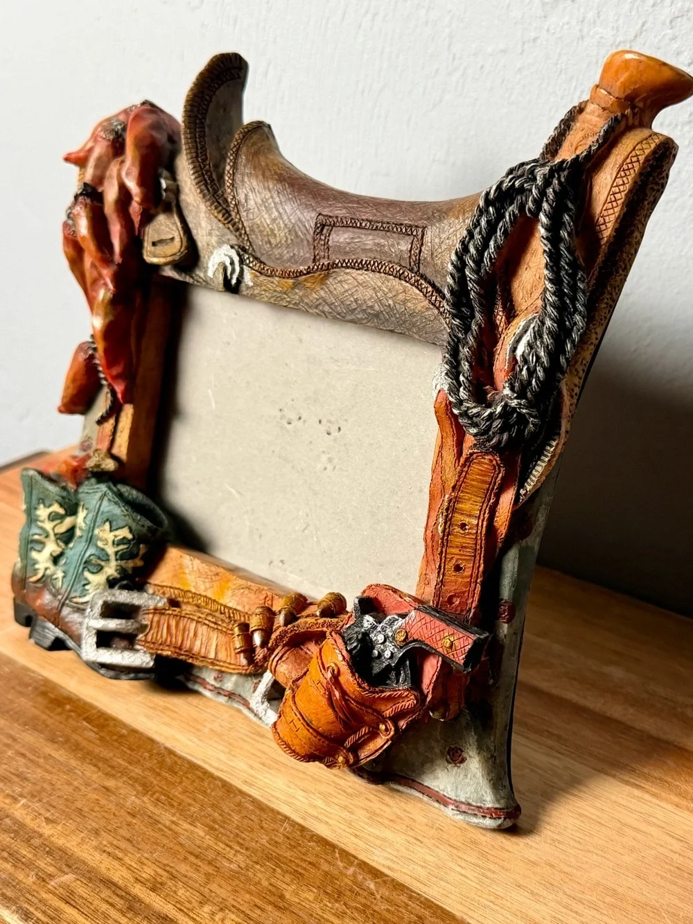 Vintag southwestern Cowboy Photo Frame with Saddle and Boots